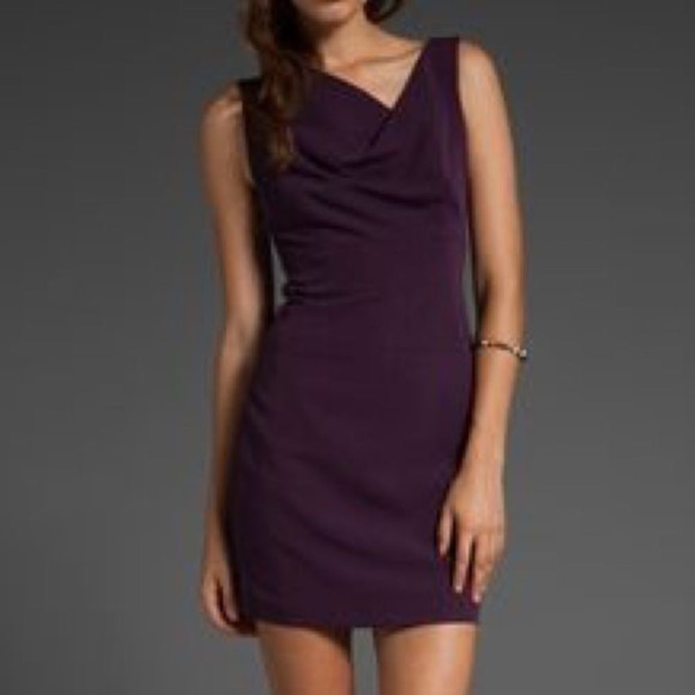 Black Halo Fitted Draped Neckline Deep Plum Mini Dress 6